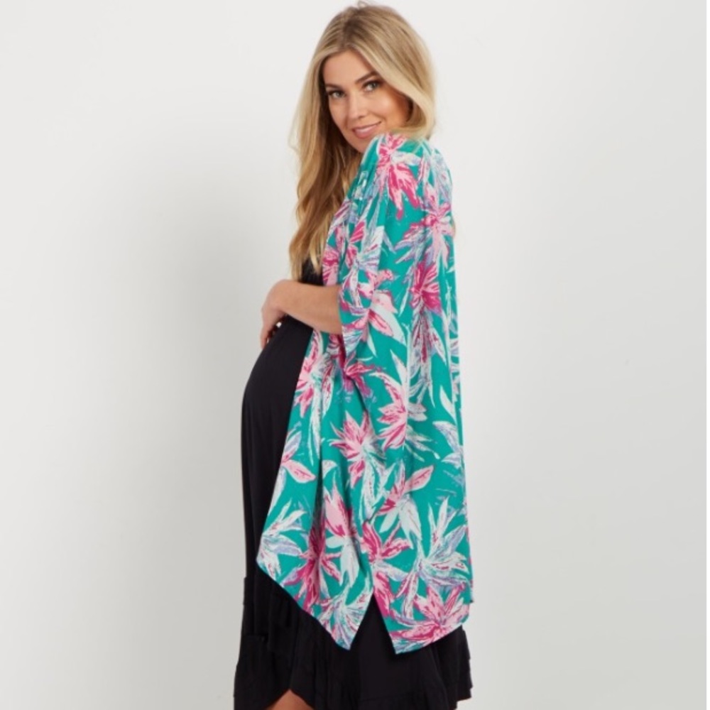 Pink Blush Jade Tropical Print Kimono